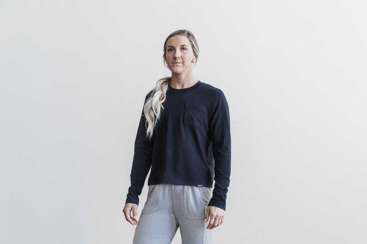 Nobull Heavyweight Pocket Boxy Women\'s Long Sleeves Navy | Australia (SK8012)